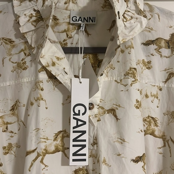 New with Tags GANNI White Horse Print Cotton Mini Dress - Picture 13 of 16